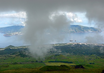 View from the plateau of Pico to the neighboring island Faial