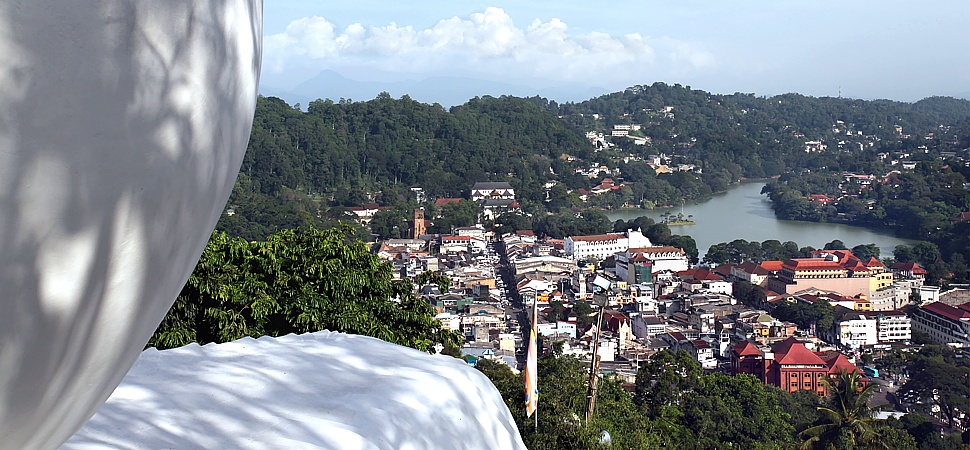 View from the huge shoulder of the Giant Buddha down to Kandy