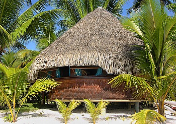 Round Bungalow of the guesthouse Chez Nono at White Sand Beach of Matira Point