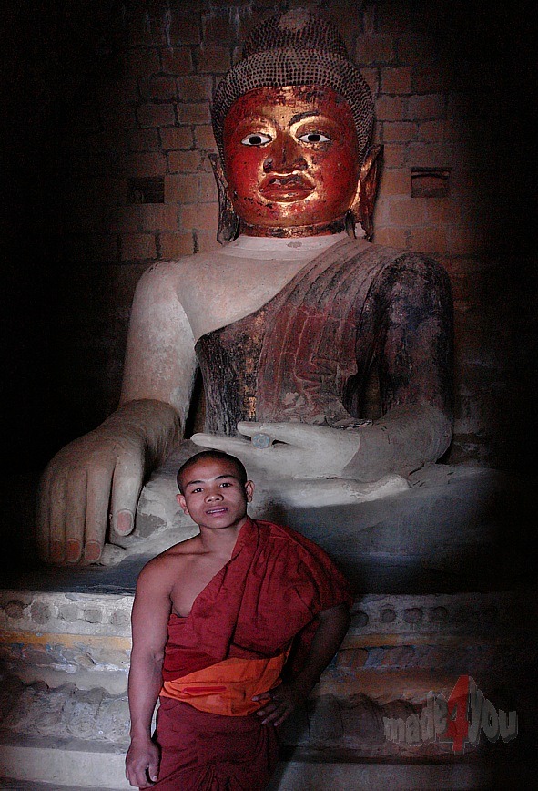 Monk with Buddha in Mrauk U