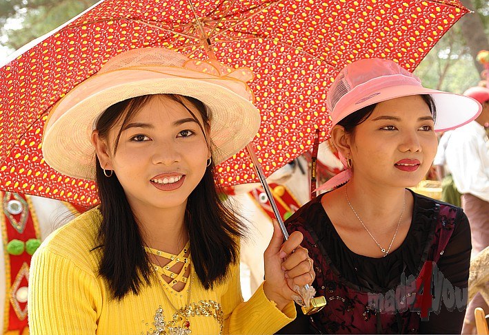 Cheerful Burmese girls at novices festival in Mandalay