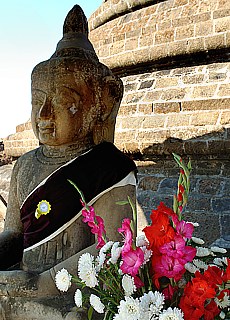 Honorably Buddha in front of Kothaung temple in Mrauk U