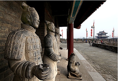 rebuild Terrakotta soldiers on the city wall in Xi'an