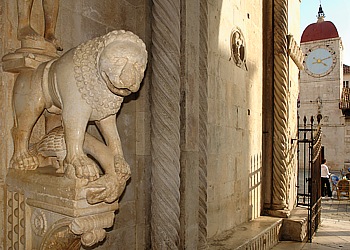 Lion statue at the entrance portal of the cathedral in Trogir