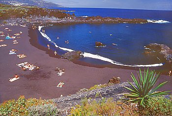 Black lava sand beach of Los Cancajos