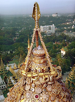 Diamonds on the top of the Shwedagon Pagoda