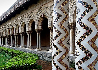 Norman, Arabic, and Byzantine architectural style in the cloister of the monastery of Monreale