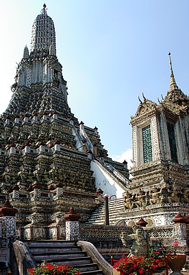 Steep stairs to the second platform of the Buddhist Temple Wat Arun