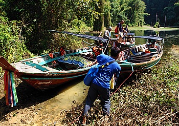 Boat jetty for hiking into the limestone cave Nam Tha Loo