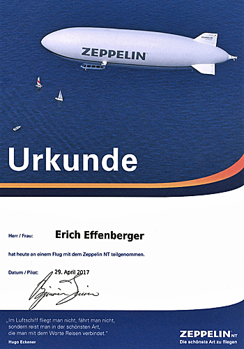 Zeppelin Certificate for the Sunset Flug Flight over Munic