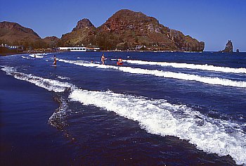 Fine sandy beach of Les Sables Noirs on the island Vulcano