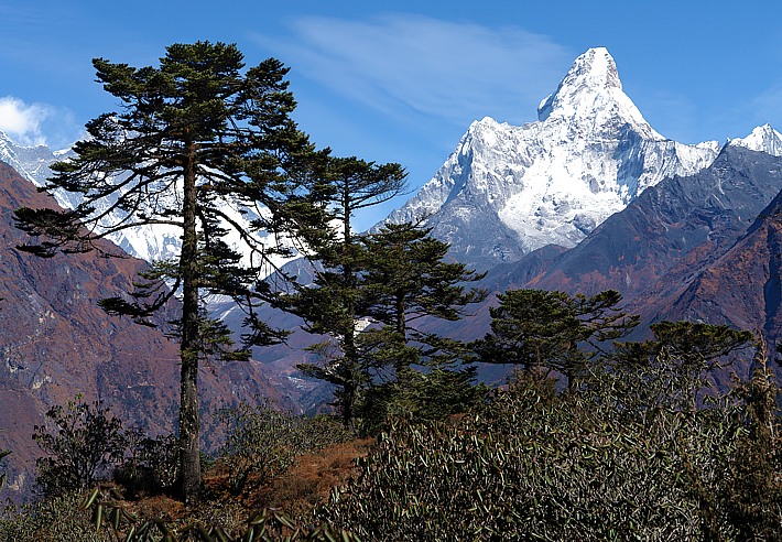 View from the sherpa village Khumjung in direction of Everest and Ama Dablam