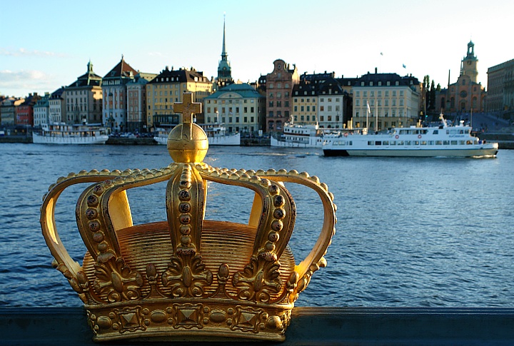 Stockholm with the swedish royal crown