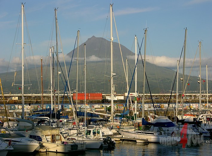 View from marina in Horta to volcano Pico