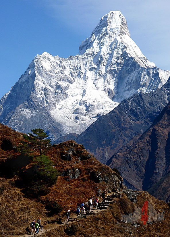 Panorama trail front of the holy mountain Ama Dablam