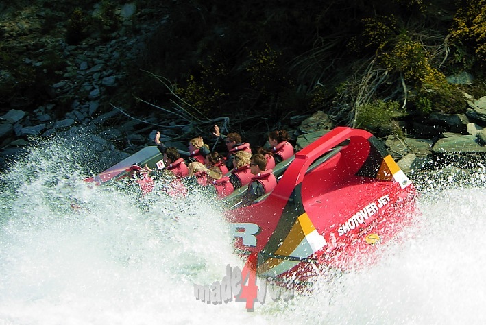 Spinning Jetboat and foaming water on Shotover River