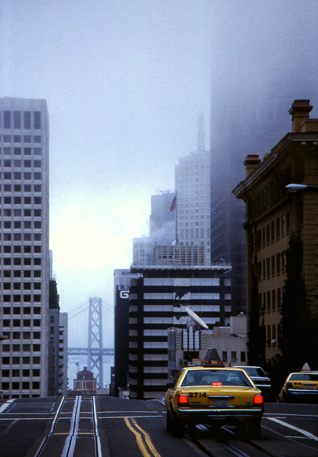 Downtown San Fransisco in thick morning fog