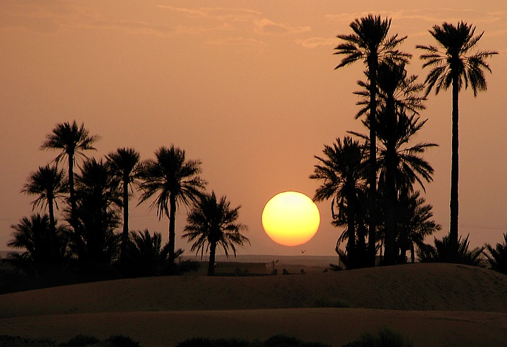 Sunset in the desert of Merzouga