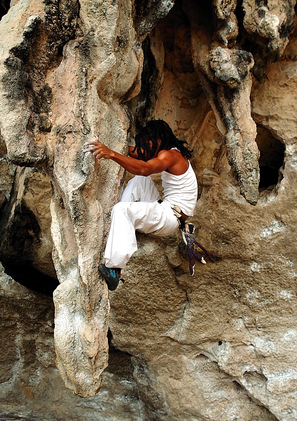 Climbing on the limestone rocks of Raileh