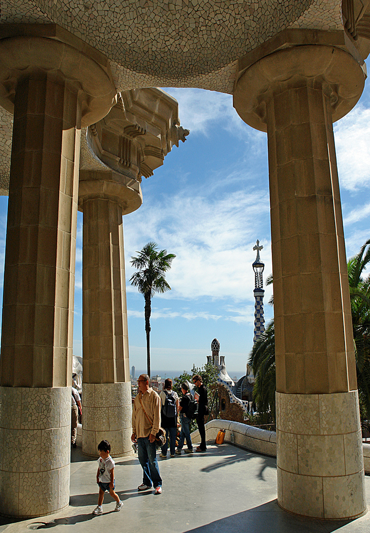 Monumental columns in Gaudi Park Gell