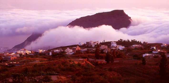 Mountain village in clouds