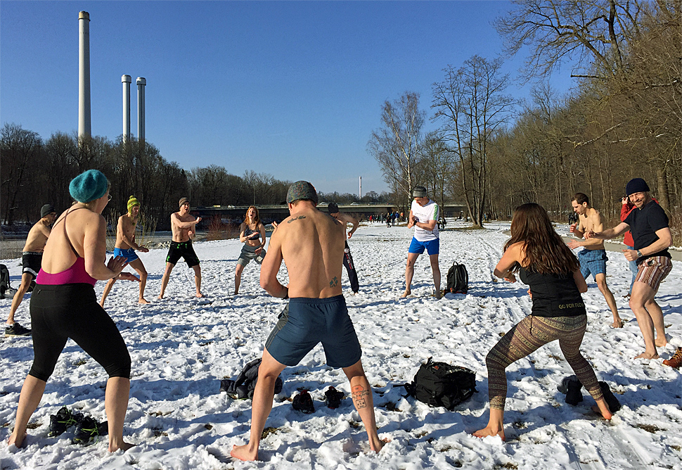 Gymnastics training in the snow