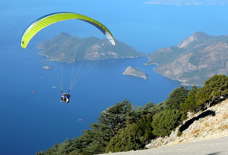 Tandem Paragliding Start on the Babadag Mountain