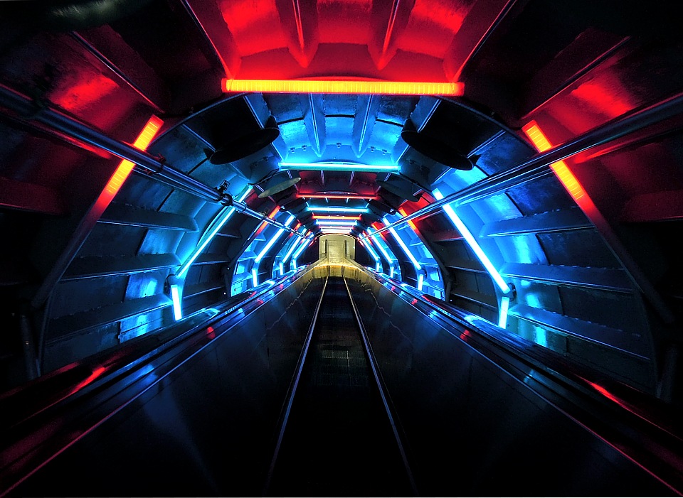 Neon lightshow inside the Atomium