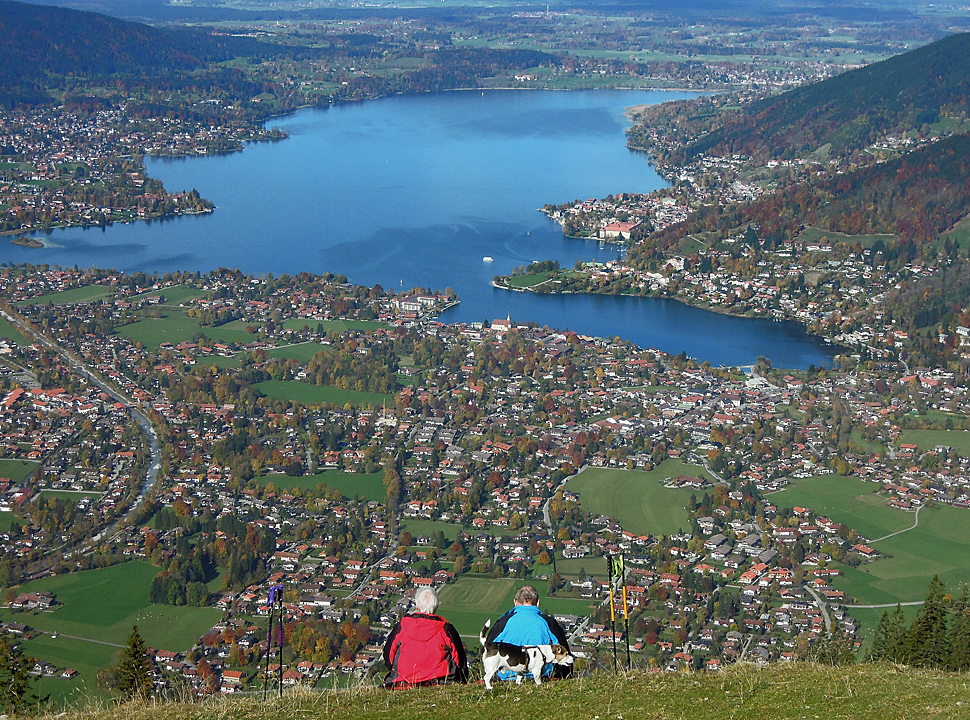 View from Wallberg mountain down to lake Tegernsee