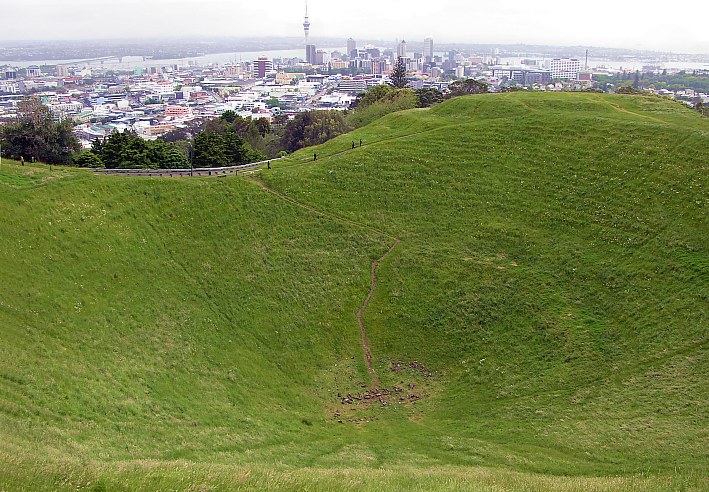 View from Mt.Eden Volcano crater to Auckland Downtown