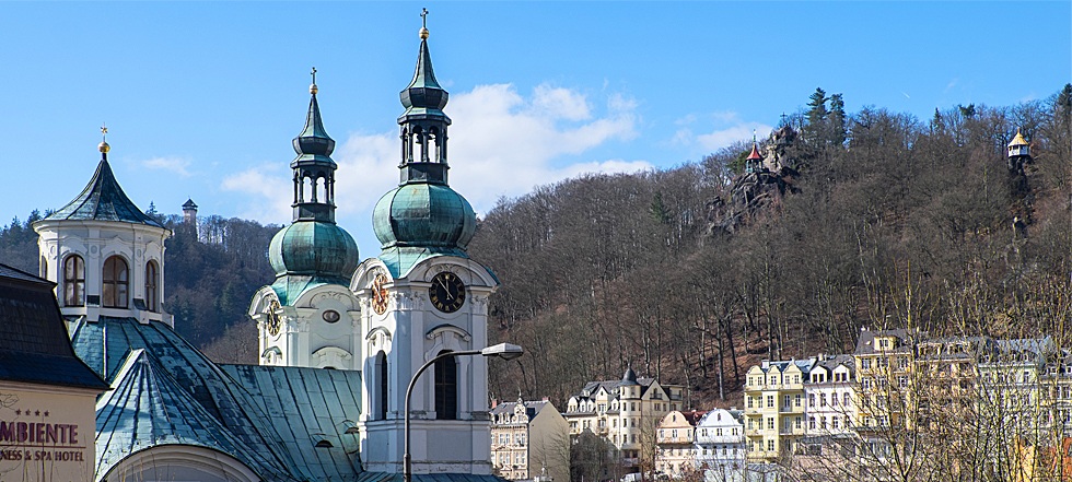 Kirche St.Maria-Magdalena mit Aussichtsturm Diana, Pavillon Petra und Hirschsprung