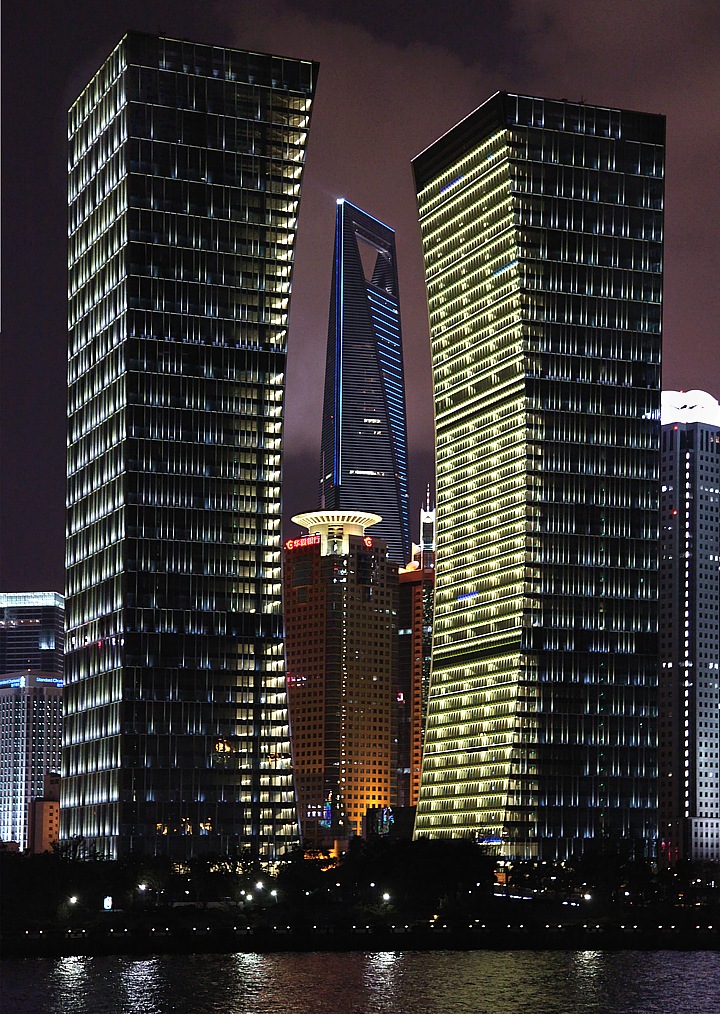 Skyline of Shanghai with bottle opener skyscraper