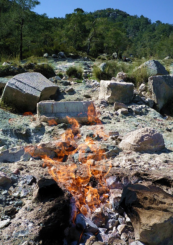 Flaming rocks Yanartas cult site Chimaira