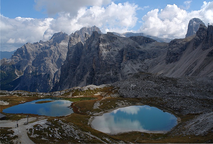 Boeden lakes below the Tre Cime alpine hut