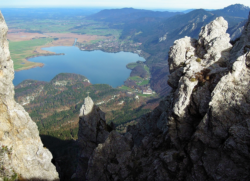 View from Heimgarten ridge walk downto Lake Kochel