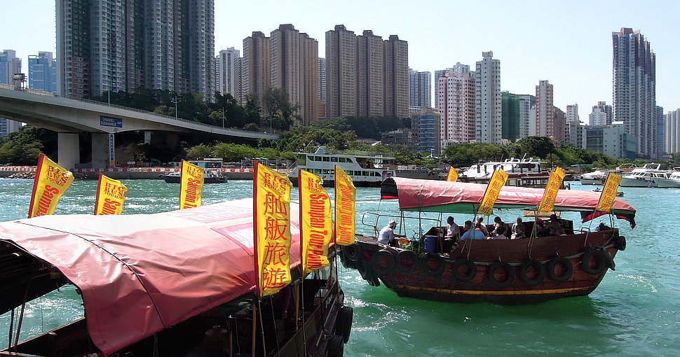 Junks in the harbor of Hongkong