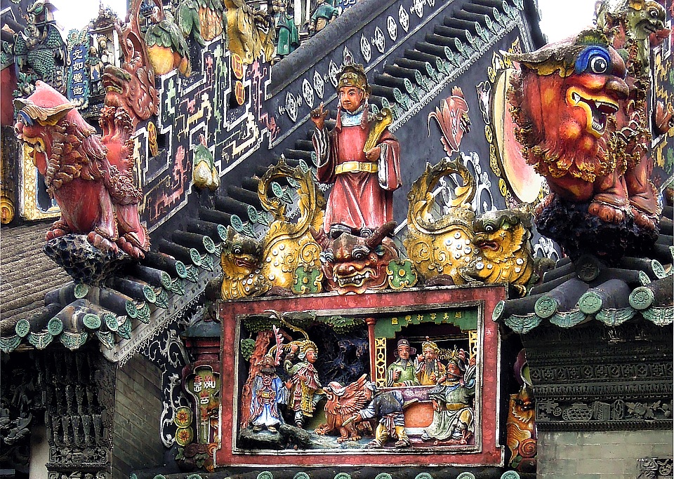 Colorful Porcelain facades in the Ancestral Temple of the Chen Family in Canton