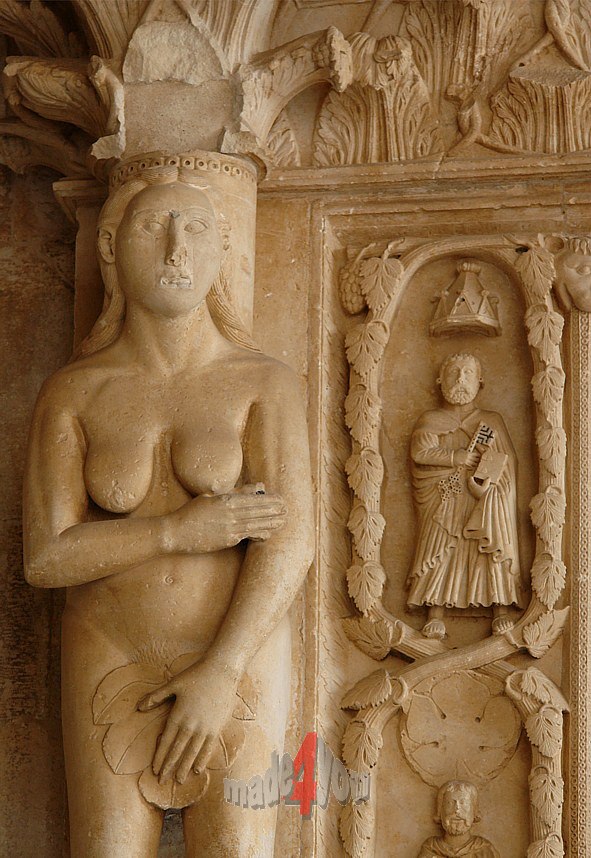 Holy naked lady on portal of Cathedral in Trogir