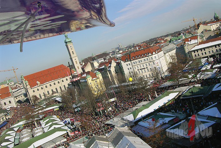 Flying with the Milka Cow above Viktualienmarket