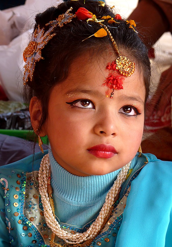 Bored child on a Hindufestival in Kathmandu