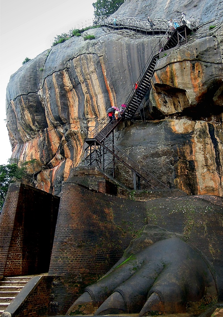 Iron ladders up to Sigiriya Lion Rock