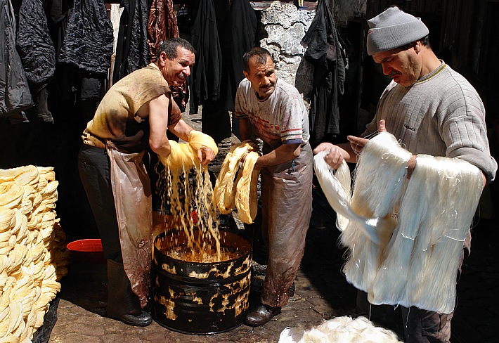 Wool dyer in the Medina of Fes