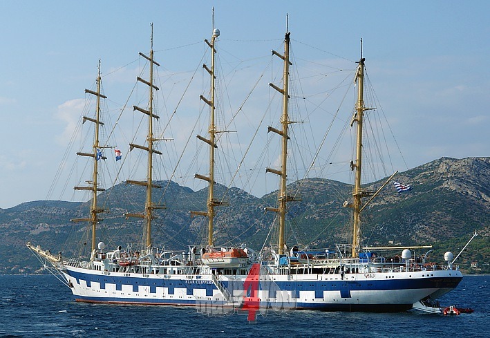 Tall sailing ship Starclipper on cruise at Korcula