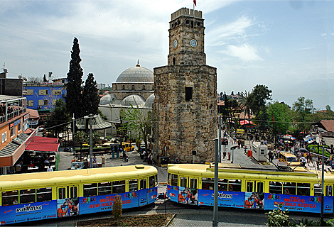 Nostalgic tram in the old town of Antalya