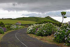 View from volcano Pico downto Horta on Faial