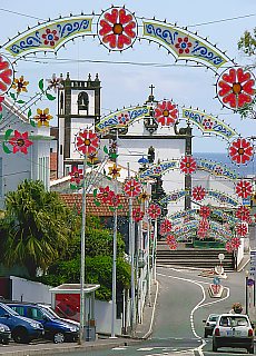 Festive decorated streets in Vila Franca do Campo