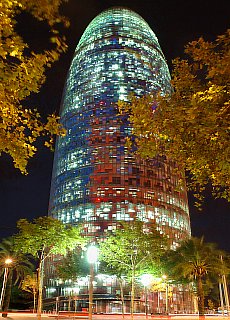 Torre Agbar tower at night