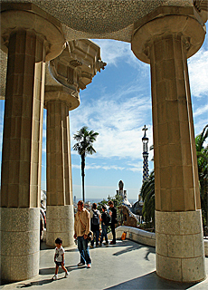 Monumental columns in Gaudi Park Gell