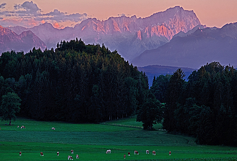 Prince Tegernberg with mount Zugspitze in afterglow