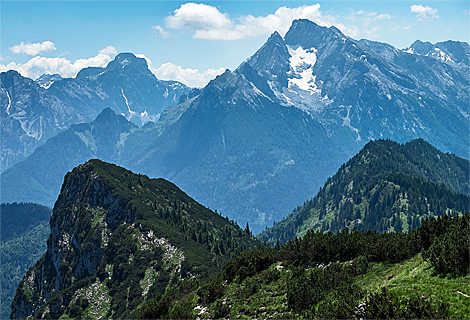 Blick vom Dreisesselberg auf Watzmann und Hoher Gll